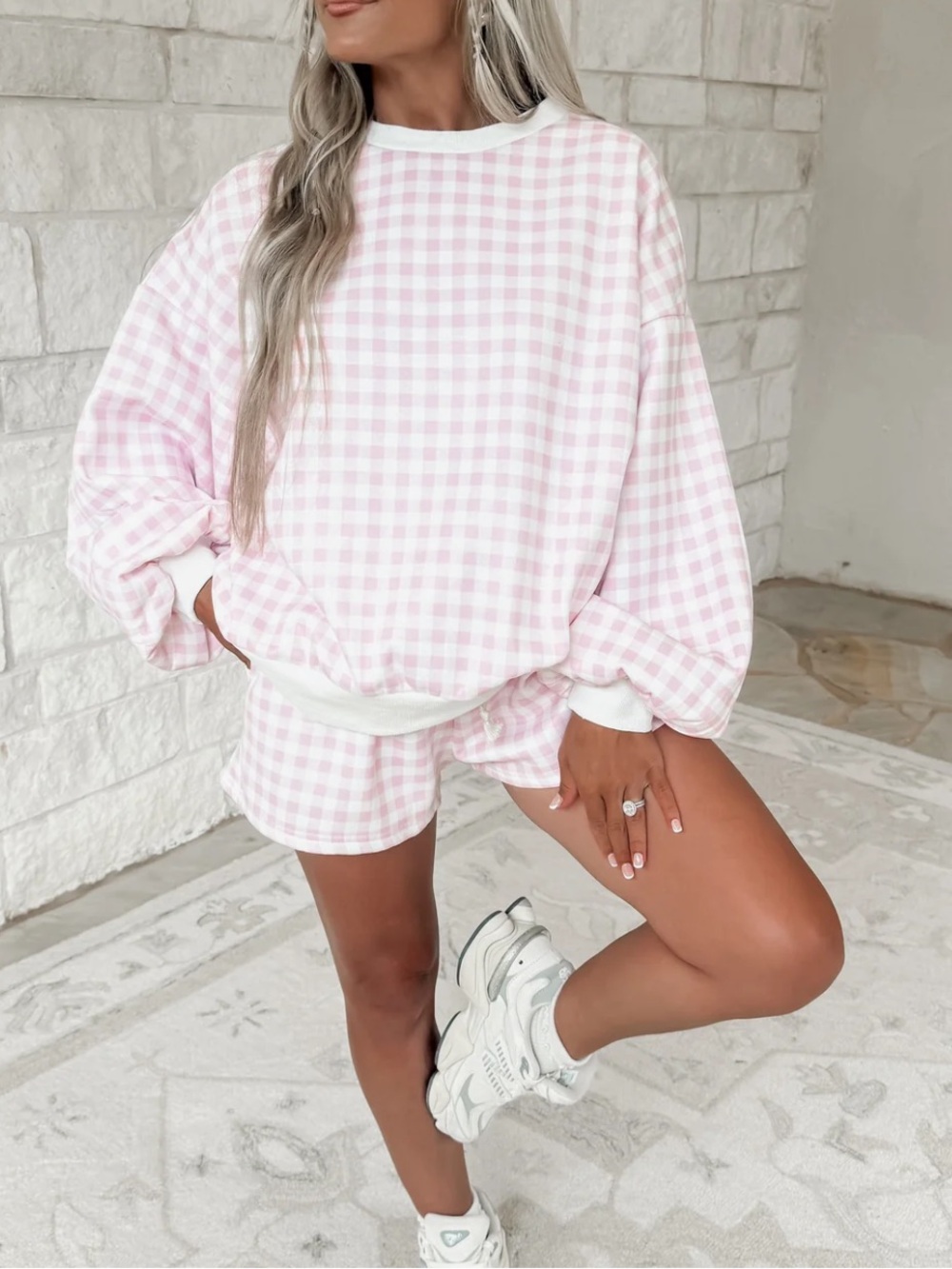 Pink Gingham Sweatshirt & Short Set